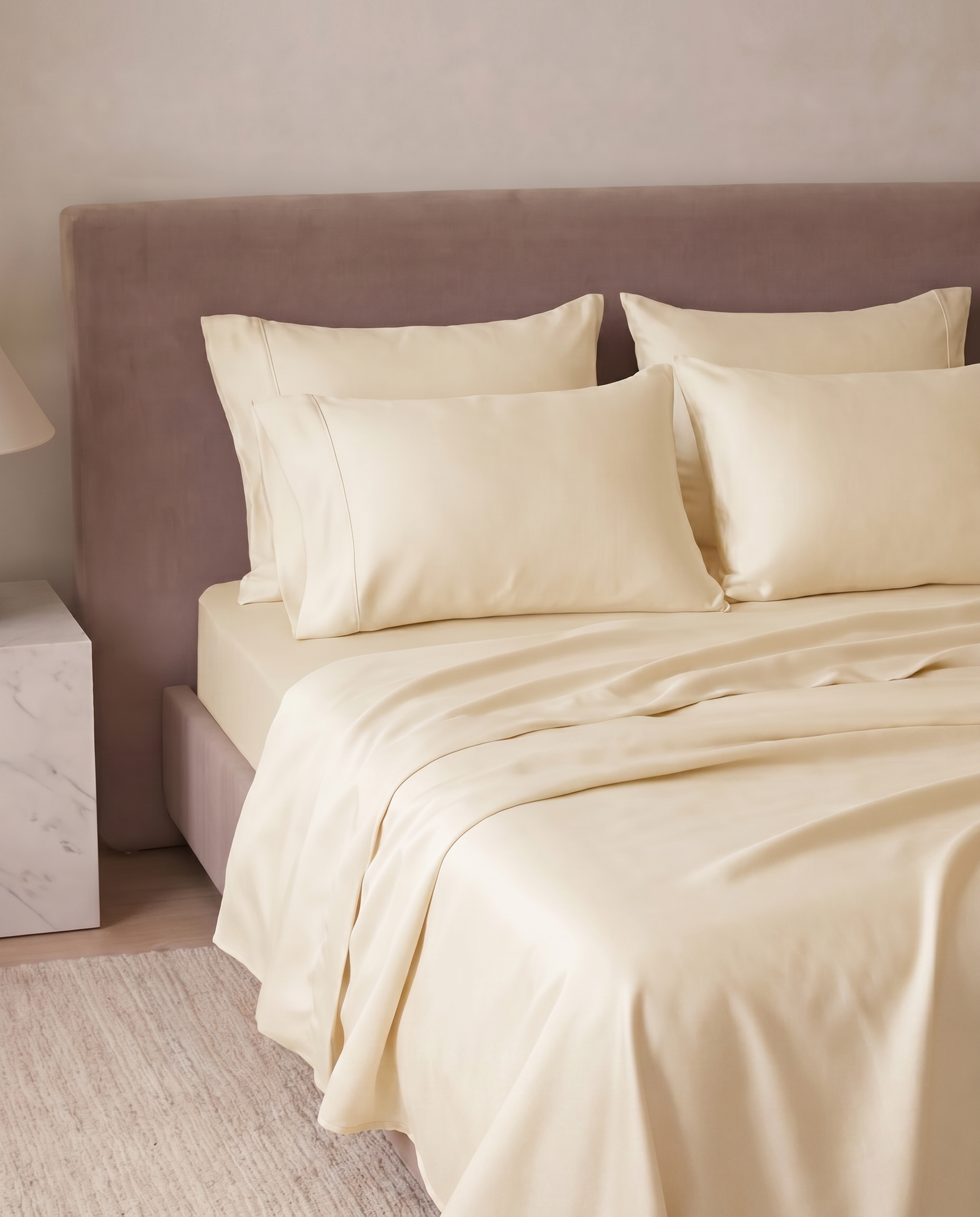 Bamboo Cooling Sleep Set in Cream - pillow arrangement