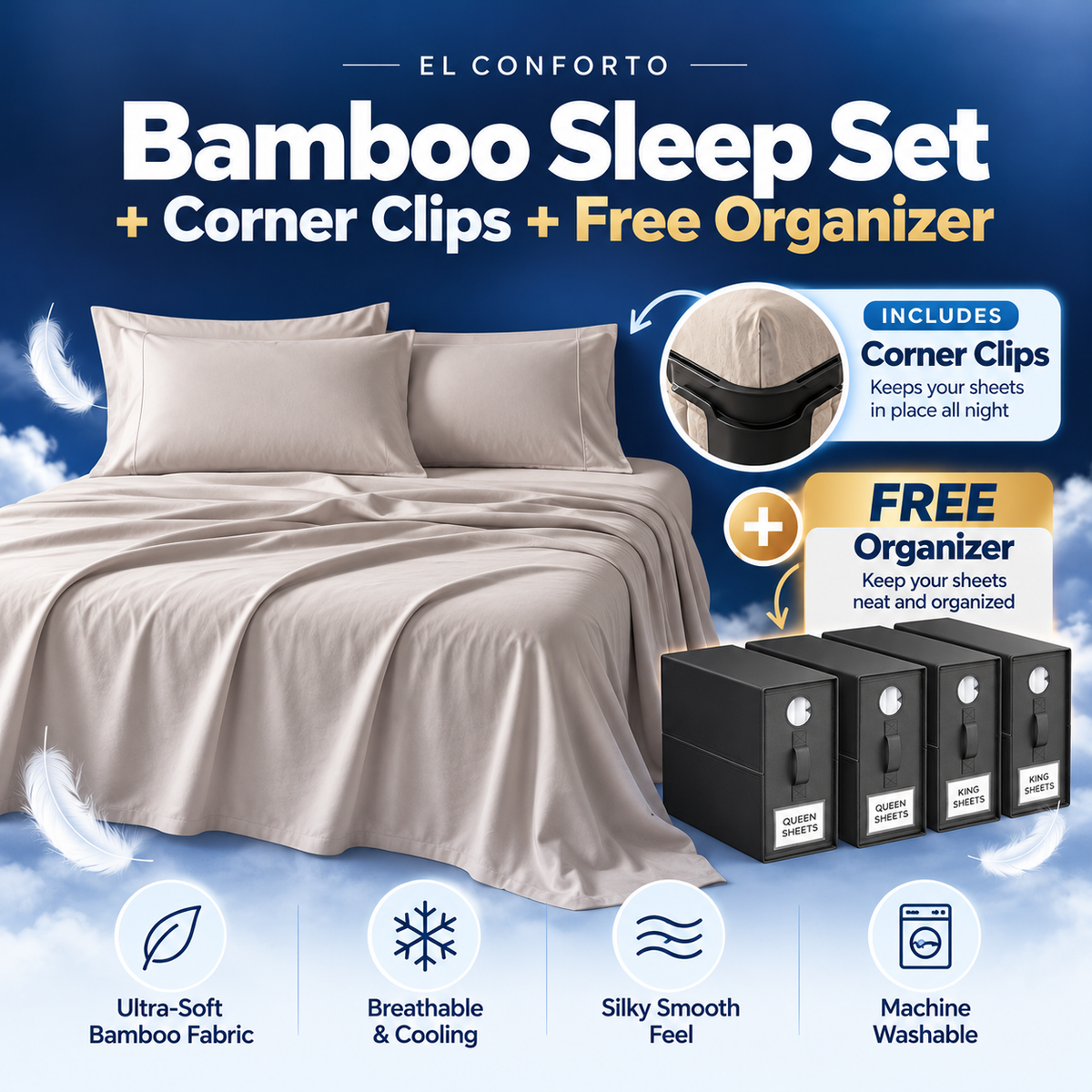 Bamboo Sleepset + Corner Clips + Free Organizer
