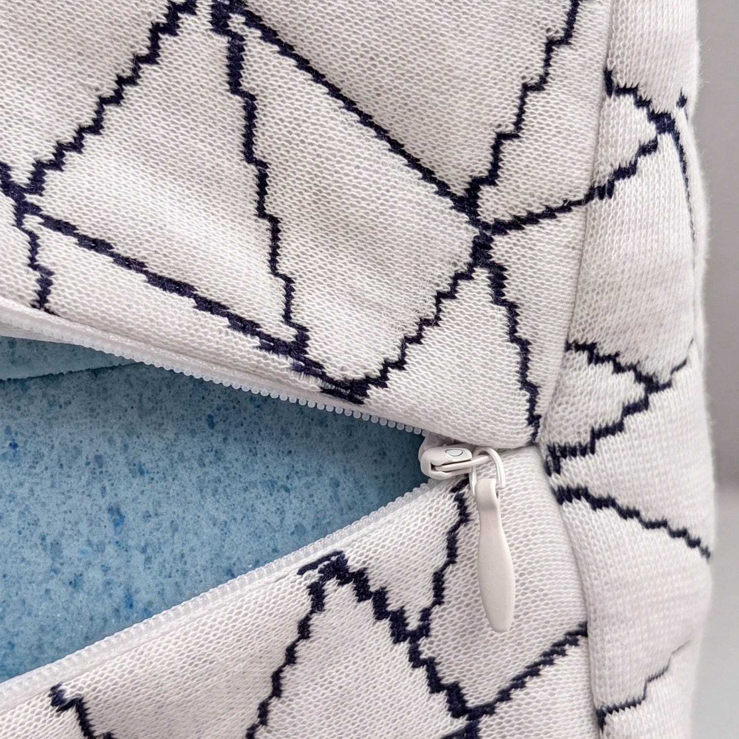 Close-up of the full-length zipper and 100% bamboo cover weave