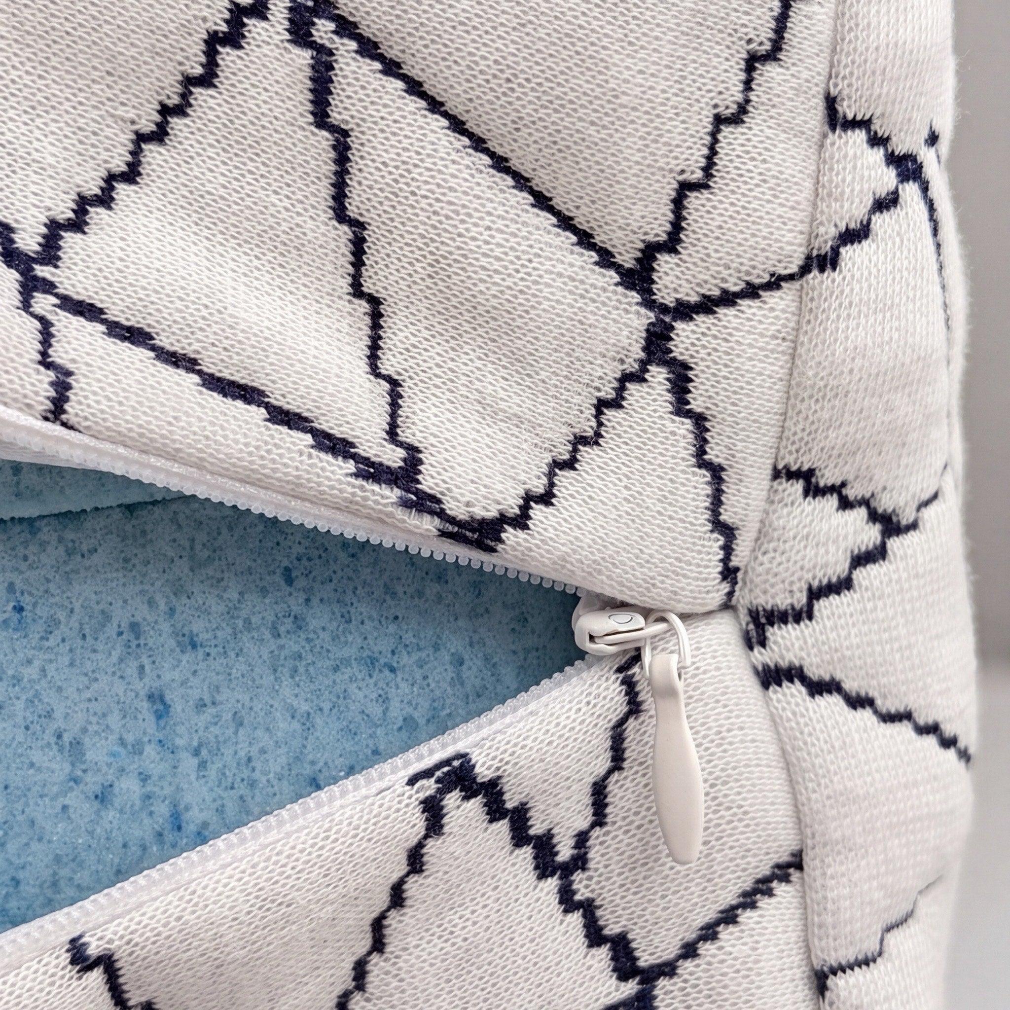 Close-up of the full-length zipper and 100% bamboo cover weave