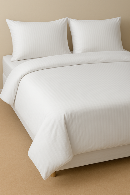 Cotton Bedset - White Stripe (300TC)