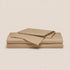 Beige 300TC cotton percale bed set, folded sheet and duvet cover stack