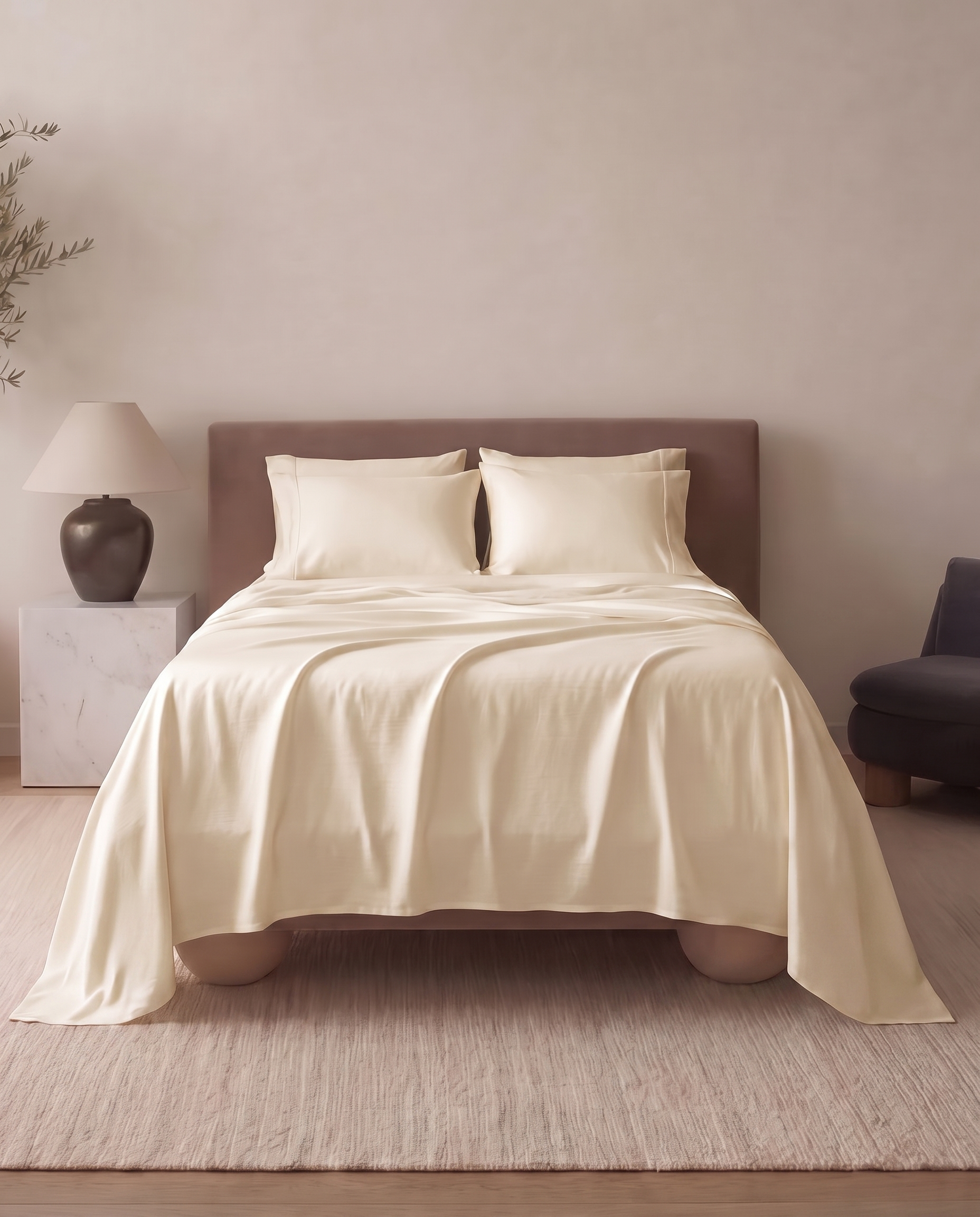 Bamboo Cooling Sleep Set in Cream - styled on bed