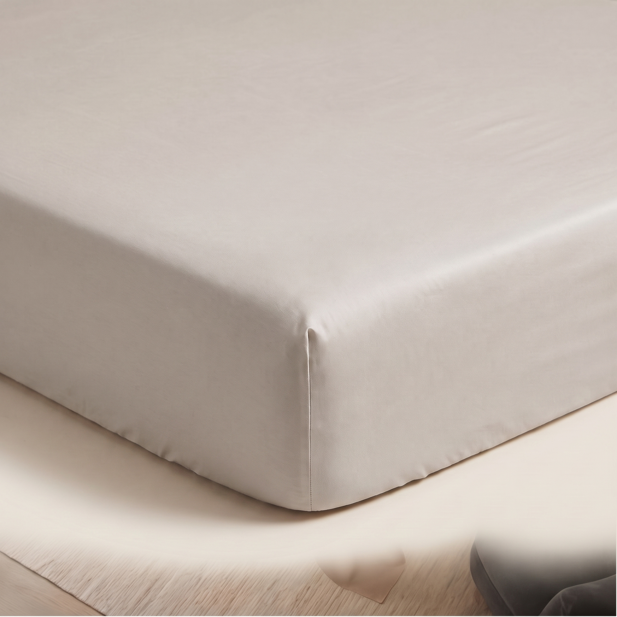 Bamboo Cooling Fitted Sheet in Neutral Grey - 300TC bamboo viscose sateen, 30cm deep corner